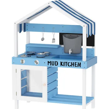 Dětská kuchyňka Dětská dřevěná kuchyňka, 80 x 36,5 x 112 cm | modrá + bílá