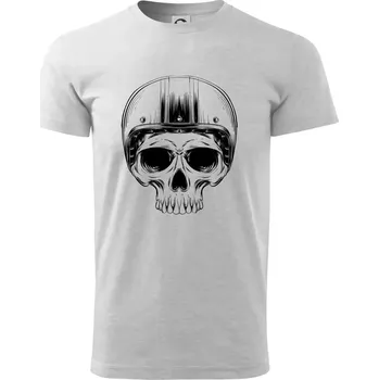 Pánské tričko Motorkář lebka s kulatou hlavou - Triko extra velké (5-8XL) - 8XL ( Světlešedý Melír )