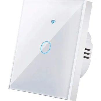vypínač Chytrý dotykový nástěnný vypínač WiFi 433 MHz 1 gang 220V Ovládání přes aplikaci Tvrzené sklo Alexa Google Home 8,6 x 8,6 cm bílá