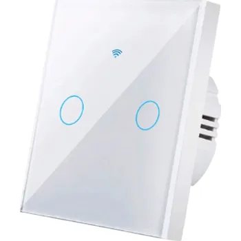 vypínač Chytrý dotykový vypínač WiFi 220V 2 gang s podporou 433MHz a aplikací, ovládání přes Alexa a Google Home, skleněný panel 8,6 x 8,6 cm bílá