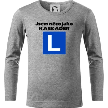 Chlapecké tričko Autoškola něco jako kaskadér - Triko dětské Long Sleeve - 122 cm/6 let ( Tmavě šedý melír )
