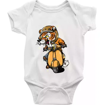 Kojenecký body Tygr motorkářem - Body kojenecké s krátkým rukávem - Krátký r. 12-18 měs ( Bílá )
