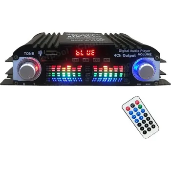 Hi-Fi komponenty Digitální audio zesilovač 1600 W 4kanálový Bluetooth FM rádio USB SD Dálkové ovládání Zvukový zesilovač do auta i domácnosti