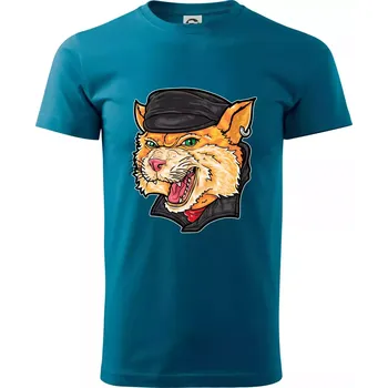Pánské tričko Kocour motorkář - Klasické pánské triko vyšší gramáže - L ( Petrolejová )