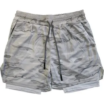 Pánské kraťasy Pánské maskáčové dvouvrstvé fitness kraťasy Rychleschnoucí šortky se síťovanou podšívkou Kapsa Elastický pas Letní sportovní kraťasy bílá S