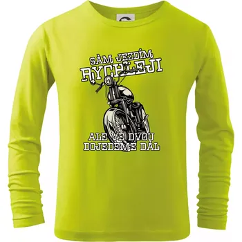 Chlapecké tričko Sám jezdím rychleji, ale ve dvou dojedeme dál - Triko dětské Long Sleeve - 122 cm/6 let ( Limetková )