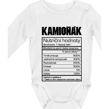 Kojenecký body Nutriční hodnoty - Kamioňák - Body kojenecké s dlouhým rukávem - Dlouhý r. do 3 měs ( Bílá )