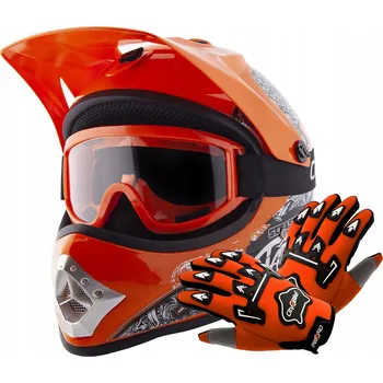 Helma na motorku Motocyklová přilba City-Bike Cross/Enduro oranžová XS s brýlemi