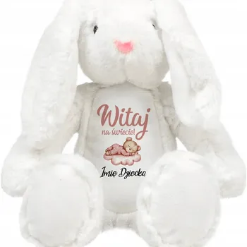plyšák MEDVÍDEK PLYŠOVÝ MAZLÍČEK PŘÍTULNÍČEK KRÁLÍK Vítej na světě! *Jméno dítěte* DÁREK K NAROZENINÁM