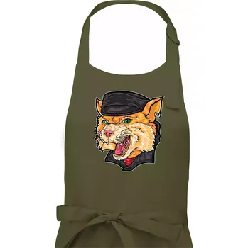Kuchyňská zástěra Kocour motorkář - Pánská zástěra na vaření - Univerzální velikost ( Khaki )