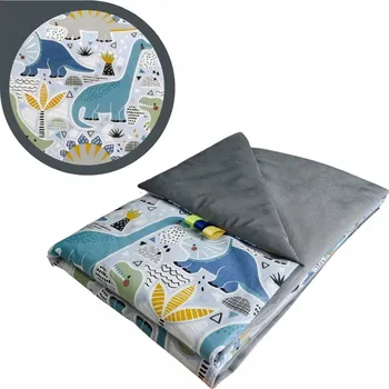 Dětská deka Dětská deka 75x100 letní dinosauři modrá/ Grafit Bavlna /samet