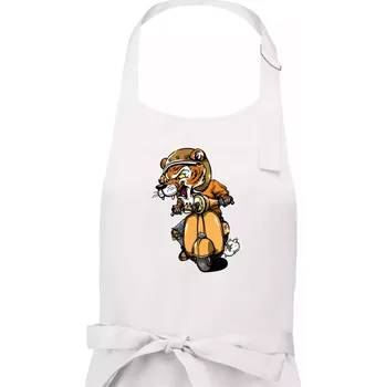 Kuchyňská zástěra Tygr motorkářem - Dámská zástěra na vaření - Univerzální velikost ( Bílá )