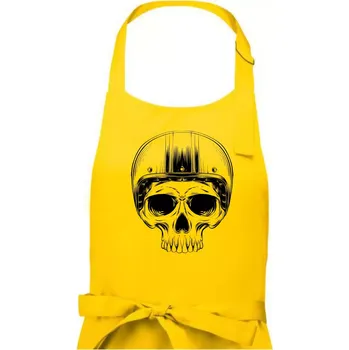 Kuchyňská zástěra Motorkář lebka s kulatou hlavou - Pánská zástěra na vaření - Univerzální velikost ( Žlutá )