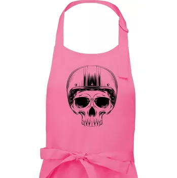 Kuchyňská zástěra Motorkář lebka s kulatou hlavou - Dámská zástěra na vaření - Univerzální velikost ( Růžová )