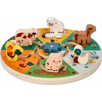 Dřevěná hračka Adamtoys Dřevěná posuvná hra Zvířátka z farmy Labyrint vzdělávací 2+