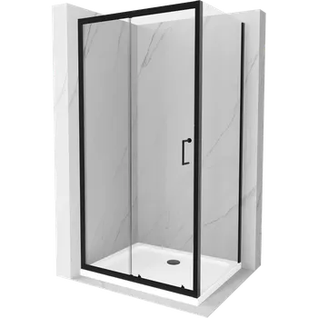 Mexen Apia sprchový kout posuvný 130 x 80 cm, transparentní, černá + vanička Flat, bílá- 840-130-080-70-00-4010B Sprchové kouty s vaničkou