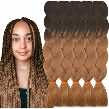 Příčesek Syntetické vlasy na copánky Ombre hnědá Káva s mlékem Sada 5ks #ACM17