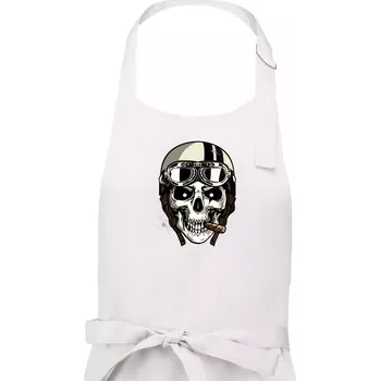 Kuchyňská zástěra Motorkářská helma a doutník - Dámská zástěra na vaření - Univerzální velikost ( Bílá )