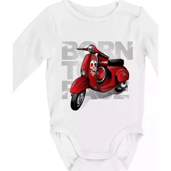 Scooter born to ride red - Body kojenecké s dlouhým rukávem - Dlouhý r. 3-6 měs ( Bílá )