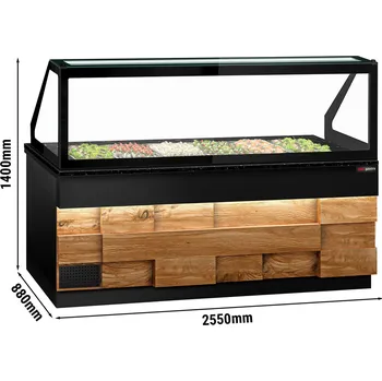Lednice G.Gastro Commercial Saladette Prep Station TORONTO - Wood-Effect Front, Granite Top – 2550 mm – 4 Doors – 6×GN 1/1