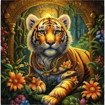 Diamantové malování Diamantové malování - Tygřík a květiny (50 x 50)