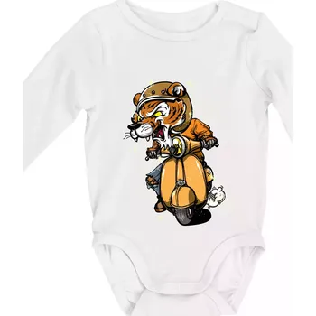 Kojenecký body Tygr motorkářem - Body kojenecké s dlouhým rukávem - Dlouhý r. do 3 měs ( Bílá )