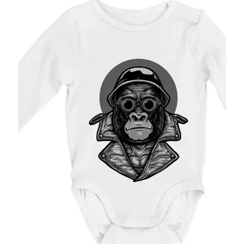 Kojenecký body Motorkář gorila - Body kojenecké s dlouhým rukávem - Dlouhý r. do 3 měs ( Bílá )