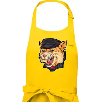 Kuchyňská zástěra Kocour motorkář - Dámská zástěra na vaření - Univerzální velikost ( Žlutá )