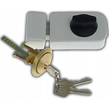 Visací zámek VRCHNÍ ZÁMEK NA DŘEVĚNÉ DVEŘE BÍLÝ + 3 KLÍČE - KOMPLETNÍ SADA