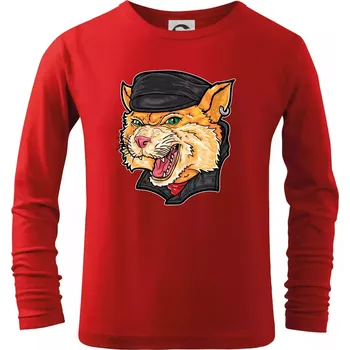 Chlapecké tričko Kocour motorkář - Triko dětské Long Sleeve - 134 cm/8 let ( Červená )