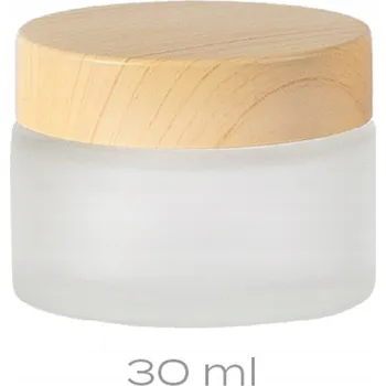 Sklenice Skleněná lahvička s matným povrchem 30 ml se šroubovacím uzávěrem imitujícím dřevo