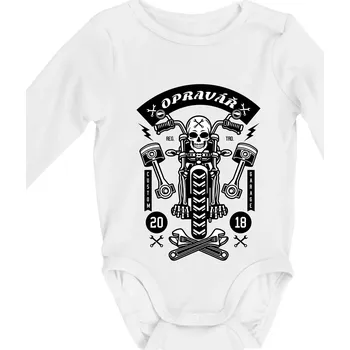 Kojenecké oblečení Lebka motorkář opravář - Body kojenecké s dlouhým rukávem - Dlouhý r. do 3 měs ( Bílá )