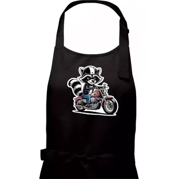 Kuchyňská zástěra Mýval na motorce kreslený - Pánská zástěra na vaření - Univerzální velikost ( Černá )