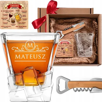 Sklenice Dárková sada Murrano sklenice na whisky 250 ml s gravírováním, otvírák