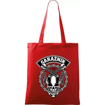 Nákupní taška Lebka garážník - Taška bavlněná - 42 x 38 cm ( Červená )