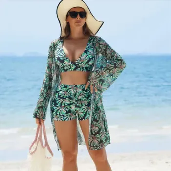 Dámské plavky Dámské plavky dvojdílné s nohavičkami a plážovým župánkem Barva: 5 - černá, Velikost: XXL