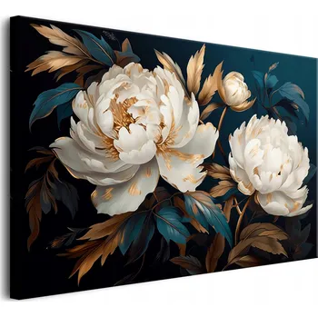 Obraz Elegantní Obraz na plátně do obýváku v glamour stylu Květiny pivoňky Granátová Zlatá