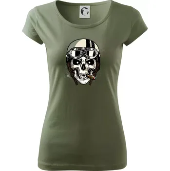 Dámské tričko Motorkářská helma a doutník - Dámské triko Pure - XS ( Khaki )
