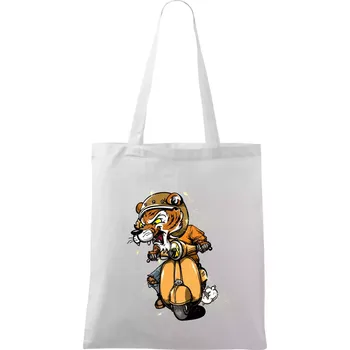 Nákupní taška Tygr motorkářem - Taška bavlněná - 42 x 38 cm ( Bílá )