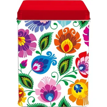 Dóza na potraviny DÓZA NA ČAJ FOLK - MOTIVY Z ŁOWICZE - BÍLÁ