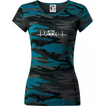 Mýval EKG - Dámské maskáčové triko - M ( Petrolejová maskáč )