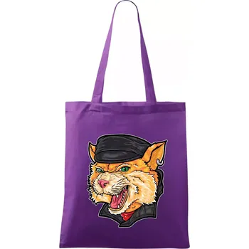 Nákupní taška Kocour motorkář - Taška bavlněná - 42 x 38 cm ( Fialová )