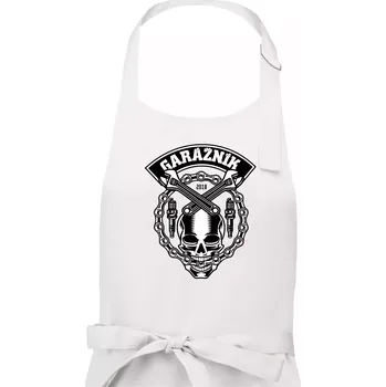 Kuchyňská zástěra Lebka garážník - Pánská zástěra na vaření - Univerzální velikost ( Bílá )