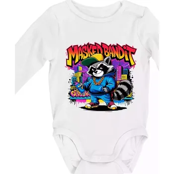 Mýval - masked bandit grafitti - Body kojenecké s dlouhým rukávem - Dlouhý r. 3-6 měs ( Bílá )