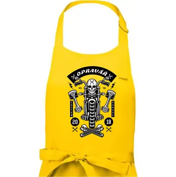 Kuchyňská zástěra Lebka motorkář opravář - Pánská zástěra na vaření - Univerzální velikost ( Žlutá )