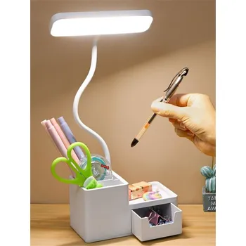 Lampička HJ LED stolní lampa s uložným boxem pro psací potřeby a USB nabíjením