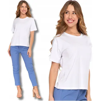 DÁMSKÉ TRIČKO TRIČKO S KRÁTKÝM RUKÁVEM MORAJ VOLNÉ KLASICKÉ BÍLÉ 3XL