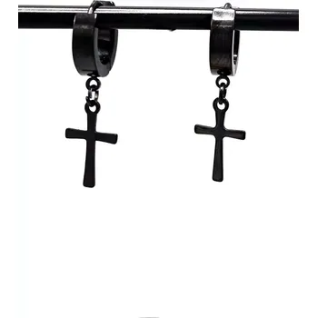 Náušnice Ocelové náušnice - Kruhy s křížem v černé barvě 2