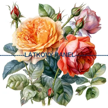 Látkový panel - Růže - KYT-62 Velikost: 15x15cm, Materiál: Kočárkovina