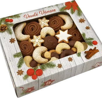 Dárková krabička Krabice vánoční tradiční s průhledným okénkem na 1/4 kg 18x15x3,7 cm